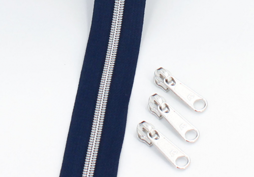 Endlosreißverschluss metallisiert marineblau/ silber (1m)